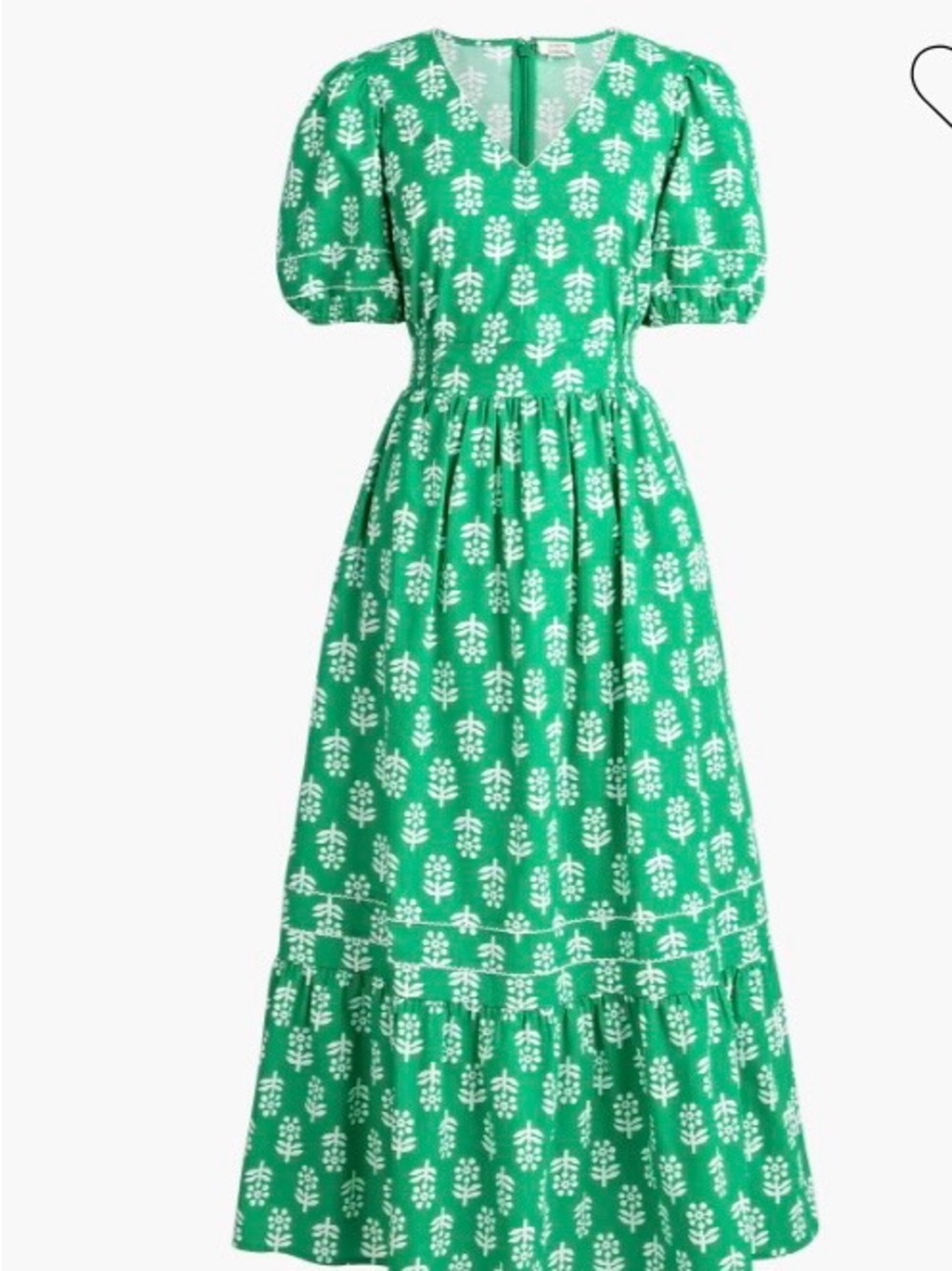 J. Crew Factory Block- Print Puff Sleeves Green Dress - Picture 3 of 12